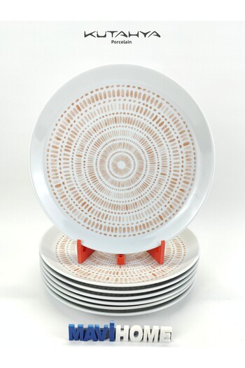 Kütahya Porselen 27 cm Patterned White Porcelain Plate - Serving Set of 6