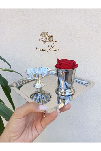 AYZ HOME 21*21 Presentation Tray - Turkish Delight and Rose Bucket Velvet Rose Set (Promise, Engagement, Promise, Coffee Presentation)