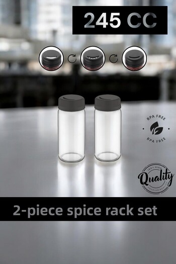 QLUX IDEAS Glass Spice Rack Set of 2 - Adjustable Lid and Salt Shaker Pepper Shaker 2X 245Cc