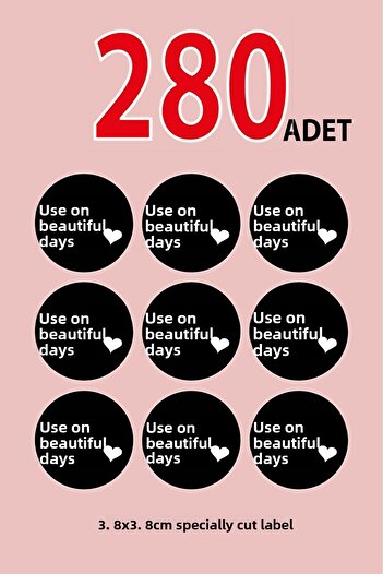 cabuk baskı Round Cut Stickers Black Ground White Lettering 3.8X3.8Cm for Beautiful Day
