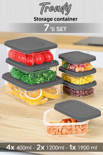 Meleni Home Set of 7 Gray Food Storage Containers - Microwavable Organizer
