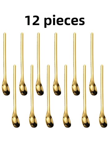 Chavin 304 Steel 12Pcs 15.5cm Gold Coffee Latte Fruit Juice Cocktail Bartender Spoon Cin94