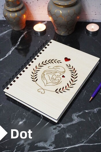 markcat Mother and Baby Themed Wooden Cover 120 Sheets Notebook - Dotted Agenda (A5)