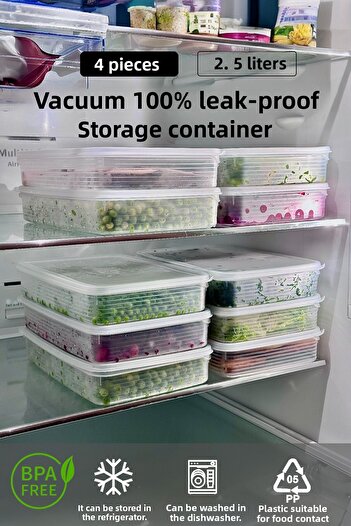 Carat Home Vacuum 100% Leak Proof 4 Pieces 2.5 Lt Large Size Rectangular Storage Container Set