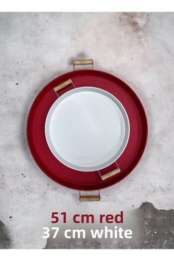 kitchen trend 51 Cm Red 37 Cm White 2 Piece Metal Round Tray Presentation Tray Tea Coffee Tray