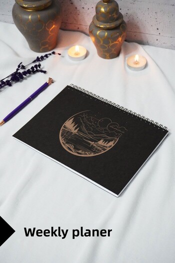 markcat A5 Line Landscape Black Kraft Cover Notebook - Weekly Planner - 52 Sheets 15X21 cm