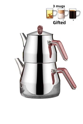 Kahramanlar Mega Size Teapot Set with 3 Glass Mug Gift