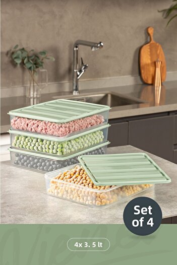 Vienev 4-Piece 3.5 Liter Refrigerator - Freezer and Storage Container Mint, Microwave and Freeze