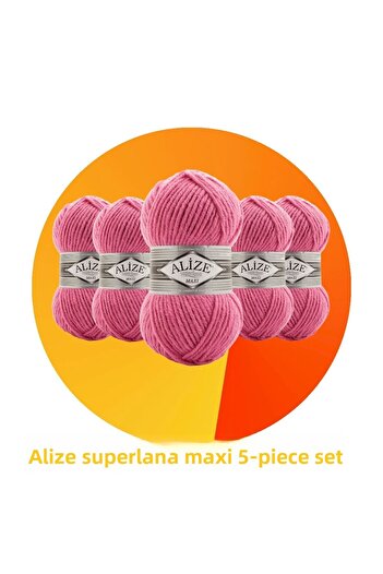 Alize Superlana Maxi Set of 5 Thick Hand Knitting Yarn 178 Dark Pink