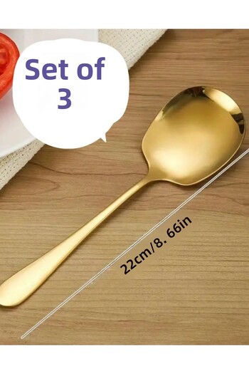KESEN ZÜCCACİYE Set of 3 Gold Decor Steel Serving Spoons
