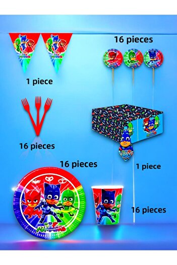 VibeHome Pijamask Themed Premium Set for 16 - Birthday Party and Fun Events