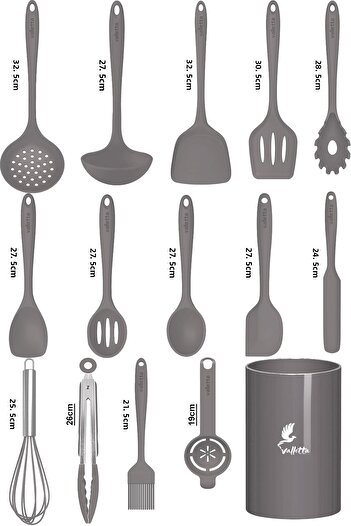 valletta Trigona 15-Piece Gray Silicone Spatula Set - Heat-Resistant, Fireproof and Non-Stick