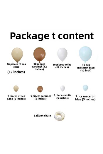 Organizasyon Pazarı Balloon Set Sea Sand-White-Caramel-Macaron Blue Set of 60 Balloon Chain