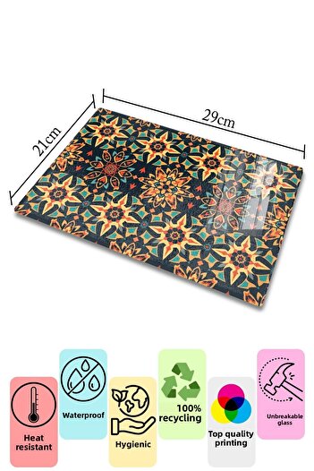 Postifull Glass Cutting Board, Chopping Board, Ethnic Boho Pattern, Thick and Tempered Unbreakable Glass, 21*30cm