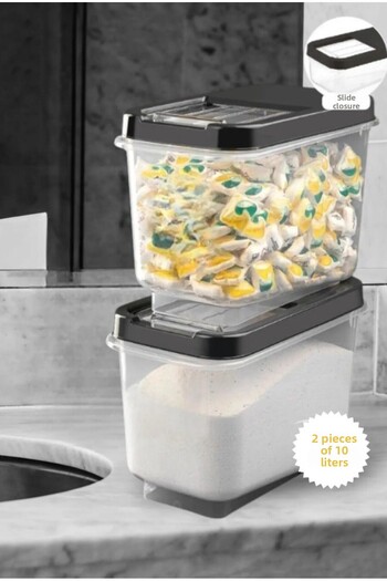 AKTURK HOME 2 Pieces 10 Lt Anthracite Powder Tablet Detergent Storage Box - Multibox with Sliding Lid