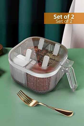 Hesaplı Kasa 4 Compartment 4 Spoons Spice Rack Set of 2 1.1 Lt