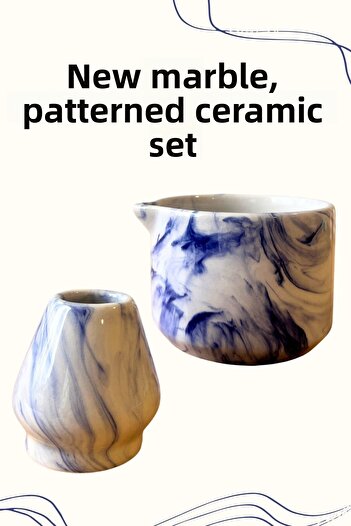 Mim and More Blue Marble Patterned Ceramic Matcha Set