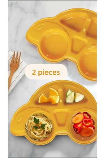 Bayev 2-Piece Car Model Food Plate (2 Pieces of Orange) Baby and Child Divided Dinner Plate