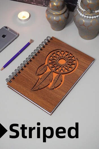 markcat Dream Catcher Themed Wooden Cover Notebook - Lined Notebook - Agenda - School Notebook (A5 - 120 Sheets)