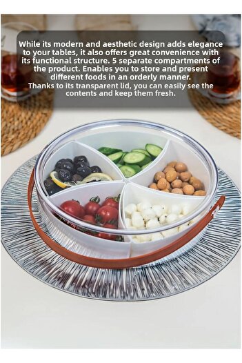 CMshop 5 Compartment Vacuumed Covered Breakfast Bowl - Snack Bowl with Handle