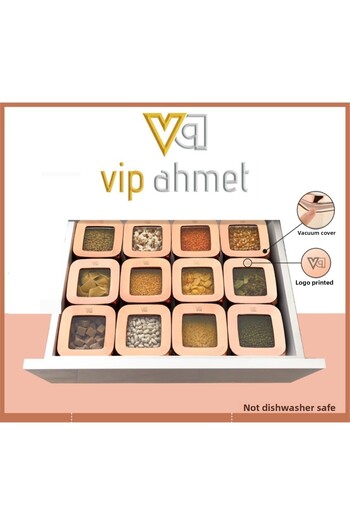 VİP AHMET 20-Piece Vacuum Copper Square Storage Container, 20-Piece Food Pulses Container, Super Vacuum