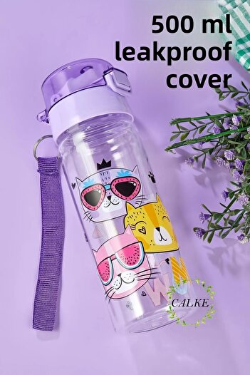 Calke Children's Water Bottle 500 ml with Straw Polycarbonate Bpa Free - Cat