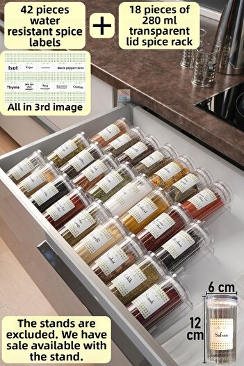 color house Spice Jar Borosilicate Glass Jar 280 Cc (ROUND) 18 Pieces with Transparent Lids (EXCLUDING STANDS)