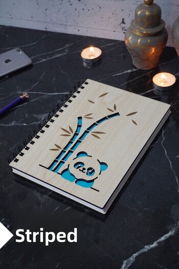 markcat Panda Themed Lined Wooden Cover Agenda and School Notebook - A5 (120 Pages)