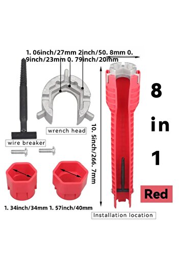Choice1 8 in 1 RED 8 in 1 sink faucet wrench repair tool non-slip kitchen bathroom faucet assembly key plumb