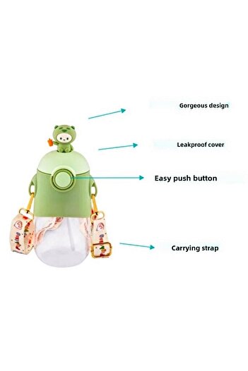 Bonjour 500 ml Children's Water Bottle with Carrying Strap and Straw - Figured Water Bottle School
