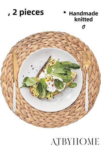 Atbyhome 2-Piece Wicker Plate Water Hyacinth Handmade Knitted American Service 37 cm