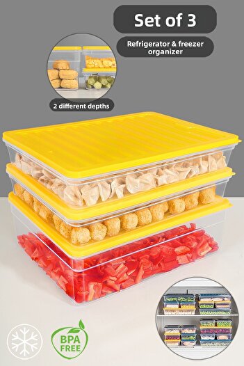Meleni Home Microwave Organizer Set of 3 - Food and Food Storage, Deep and Shallow XL Yellow