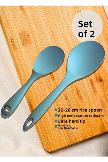 BRE HOME Ultra Hard Tip Gray Silicone Rice Spoon Set – Fireproof Non-Stick 2 Sizes (22 cm & 28 cm)