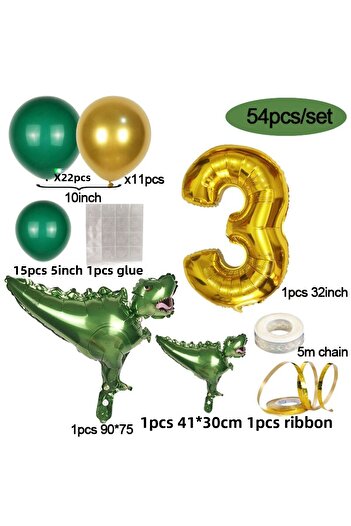 PARTİAVM Dinosaur Themed Balloon Chain T-rex Balloon and Number Balloon Welcome Set
