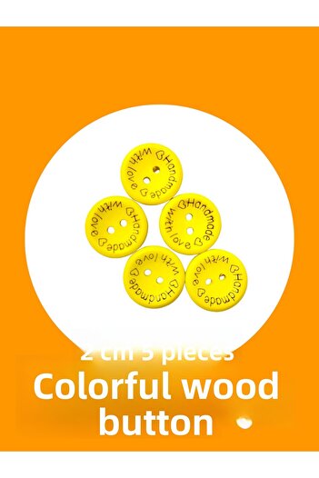 Masal Örgü Evi Button Yellow Wooden Button 2 cm Cardigan Button Handmade Written