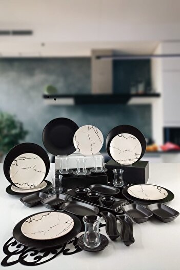 Trendymutfak 36 Piece Breakfast Set for 6 People, Marble Patterned