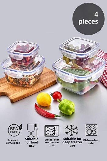 Znp Home Square 4 Pieces of Storage Containers with Leak-Proof Vacuum Lid| Storage Container Set