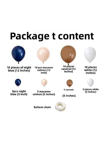 Organizasyon Pazarı Balloon Set Midnight Blue-White-Caramel-Macaron-Salmon Set of 60 Balloon Chain