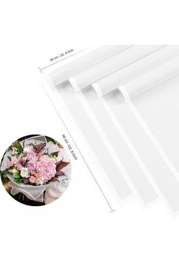 roco paper White Floral Wrapping Paper with White Edge 20 Pcs, Waterproof Matte Transparent Bouquet Wrapping Paper, 58X58 cm