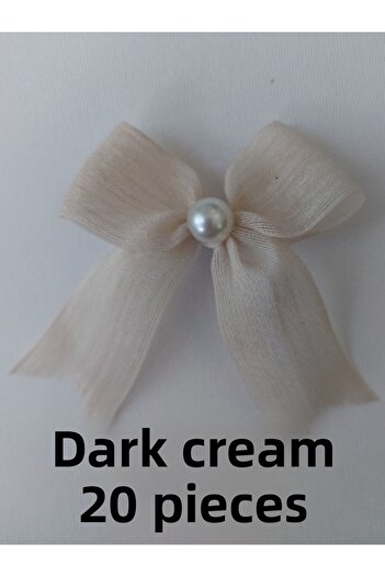 SEVİMLİ TASARİMLAR Pearl Detailed Linen Ribbon Napoli Ready-Made Bow (20 Pieces)