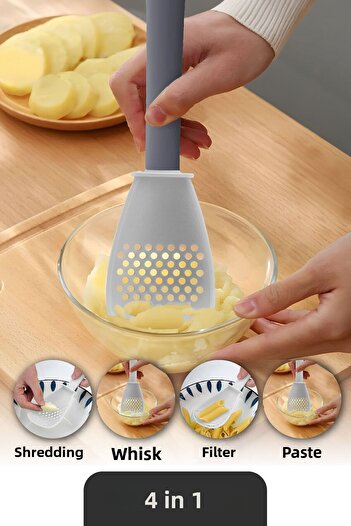 Vienev Anthracite Colored Multifunctional Potato Garlic Masher Colander Spoon