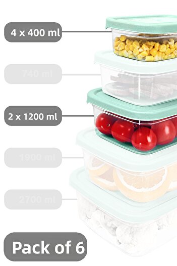 Meleni Home Rectangular Food Set of 6 - Microwaveable Green Organizer Container
