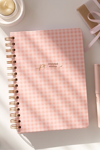 Matt Notebook A5 Spiraled Timeless Planner Agenda Gingham with Motivational Page