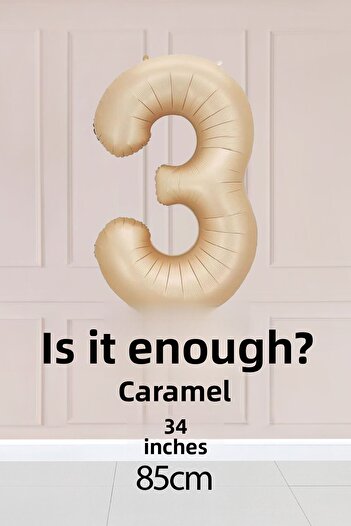 Atölye Mi 3 Year Old Caramel Number Balloon 34 Inch Sand Beige Age Balloon