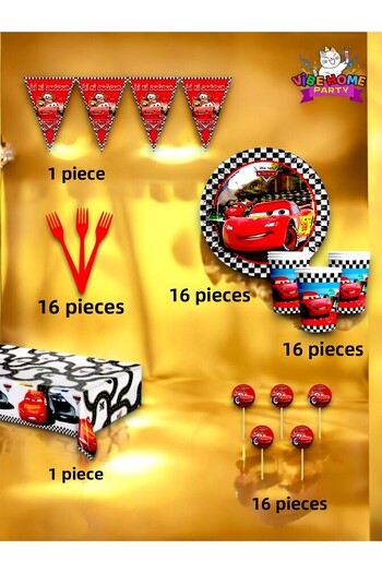 VibeHome 16 Person Cars Themed Premium Set - Birthday Party and Fun Events