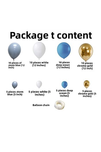 Organizasyon Pazarı Balloon Set White-Storm Blue-Chrome Gold-Deep Ocean Set of 60 Balloon Chain