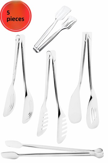 Comprox Stainless Steel Luxury 5-Piece Tongs Serving Set Pastry, Salad, Pasta, Grill, Sugar Bowl Tongs Serving Set