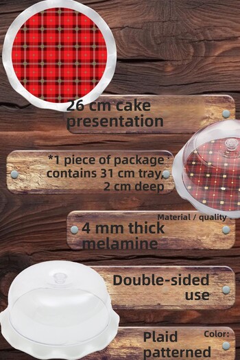BOSSİO Ballerina 31cm Plaid Red 26cm Cake Presentation: Horeca Pastry Shop Display Tray