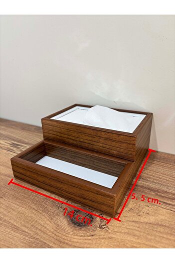 Mimoza Wooden Desktop Napkin Holder with Spice Rack Compartment 6 Pieces Restaurant Dispenser Walnut [Excluding Spices]
