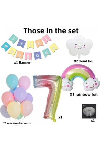 Patladı Gitti Rainbow Cloud Concept 7 Year Old Birthday Party Celebration Set